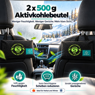 Stimio Auto-Frische Set – Luftentfeuchter & Geruchsentferner fürs Auto (2 × 500 g + 100 ml)