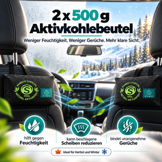 Stimio Auto-Frische Set – Luftentfeuchter & Geruchsentferner fürs Auto (2 × 500 g + 100 ml)
