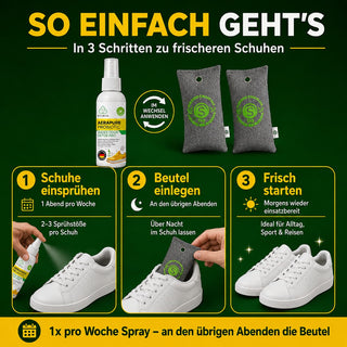 Schuh-Frische Set Starter – Spray und 2 Aktivkohlebeutel