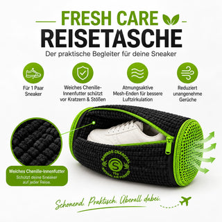 Schuhwaschbeutel Set mit Schuhdeo Spray – Waschbeutel, Bürste & Aktivkohle