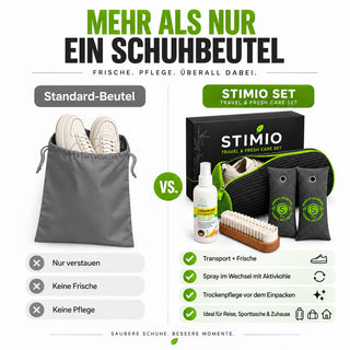 Schuhwaschbeutel Set mit Schuhdeo Spray – Waschbeutel, Bürste & Aktivkohle
