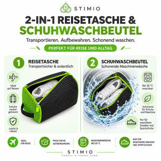 Schuhwaschbeutel Set mit Schuhdeo Spray – Waschbeutel, Bürste & Aktivkohle