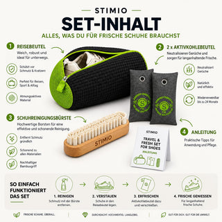 Schuhwaschbeutel Set – Waschbeutel, Bürste und 2 Aktivkohlebeutel